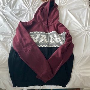 red,gray,and black vans zip up